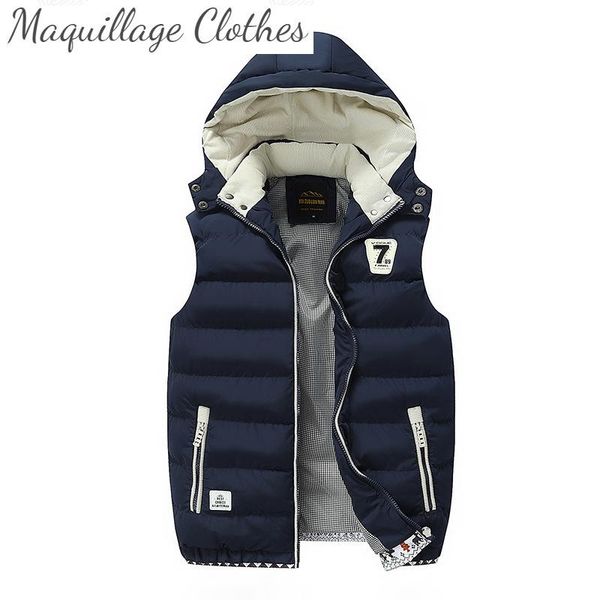 

men winter casual vest detacbable hat warm waistcoats for male sleeveless jackets plus size -5xl men's vests, Black;white