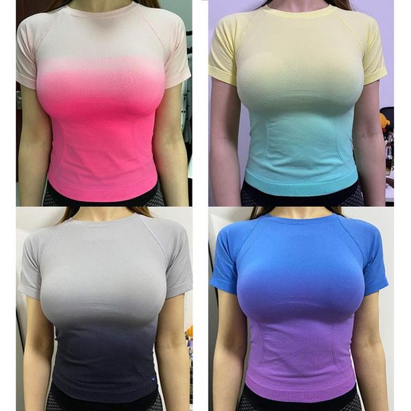 

women seamless yoga shirts crop shorts sleeves for sports fitness gym cloth workout outfit