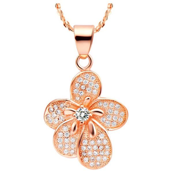 

pendant necklaces nice summer arrival petal shape with crystal white/rose plated necklace for women jewelly, Silver