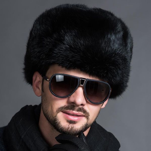 

berets winter fashion russian hats caps male mens warm faux fur bomber solid thicken earflap leifeng snow warmer, Blue;gray