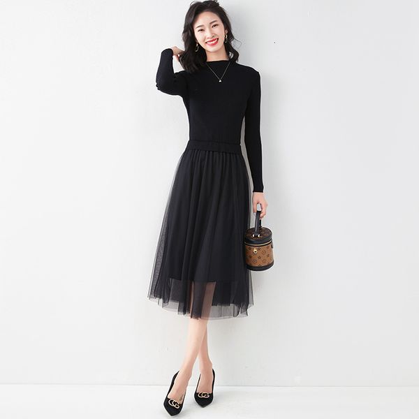 

dress temperature in knitted or crocheted knit sweater knitting skirt autumn and winter women's streetwear, Black;gray