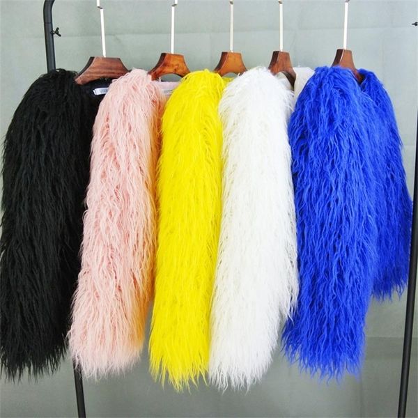 

women's wool & blends imitation fur coat pure color beach short, Black