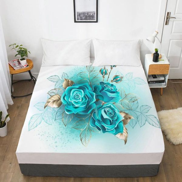 

sheets & sets 3d hd digital printing custom bed sheet with elastic,fitted queen king blue rose bedding mattress cover 90x200cm