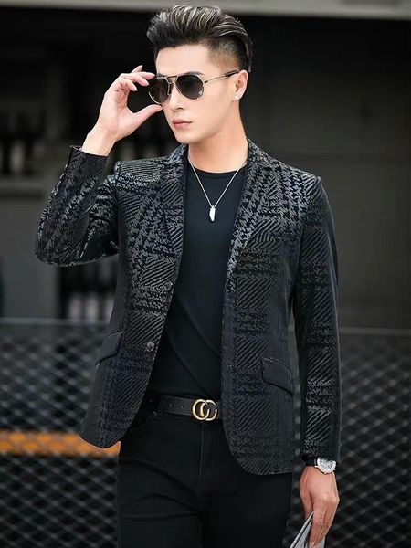 

men's leather & faux spring and autumn suit slim fashion business jacket motorcycle model, Black