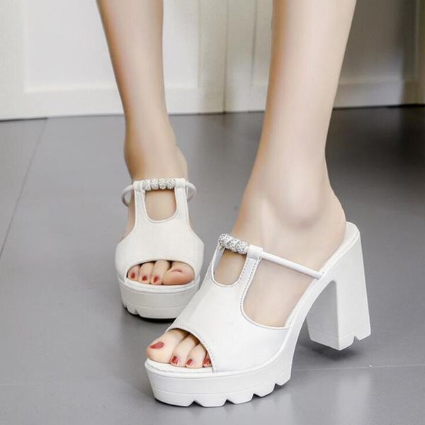 

nice tide european women summer shoes slingbacks beaded high heels sandals platform causel flip flop k15 slippers, Black