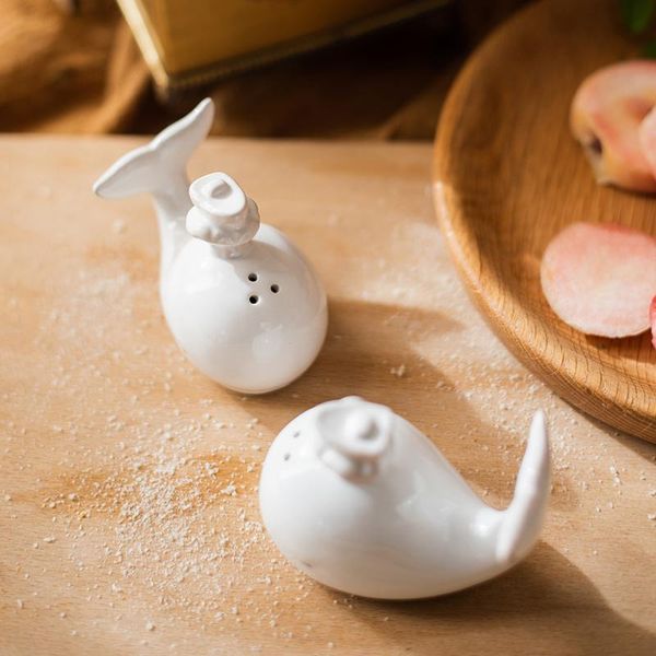 

little whale salt and pepper jars ceramic seasoning white porcelain table decoration western sprinklers storage bottles