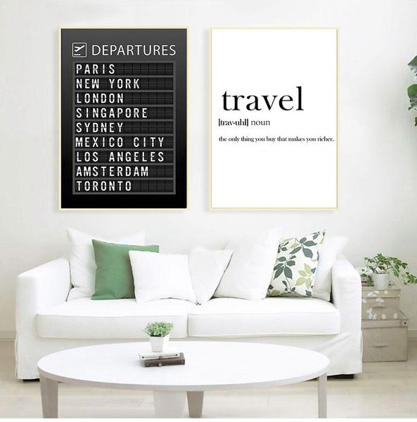 

paintings airport board destination poster canvas painting wall art honeymoon travel quotes pictures home decoration(accept customization)