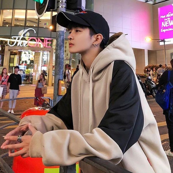 

men's hoodies & sweatshirts sweatshirt jacket men patchwork hooded coats autumn winter loose plus velvet thick oversized hoodie long-sl, Black