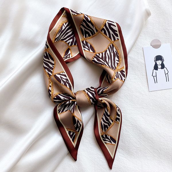 

female spain silk neck scarf luxury leopard gold chain hair tie scarves foulards head band shawls and wraps neckerchief bandanas, Blue;gray
