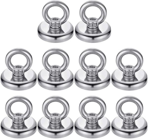 

hooks & rails 40 lbs(18kg) magnetic super strong neodymium with countersunk hole eyebolt for home kitchen 10 pack