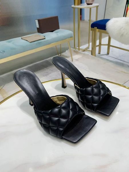 

rubber outsole women's high-heeled slippers 5 colors snowflake button round party real leather shoes comfortable and luxurious 35-42, Black