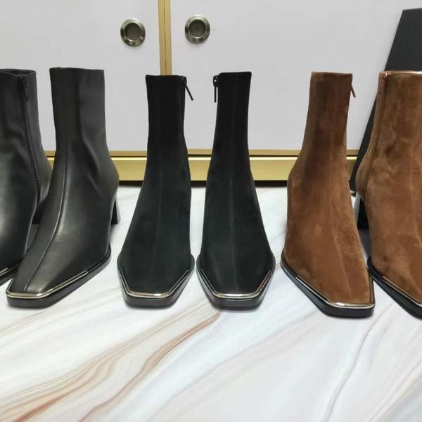 

boots vallu2021 winter fashion square toe metal mid-heel comfortable and versatile street shooting king women's, Black