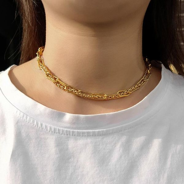 

choker necklace for women stylish paperclip wheat twisted chain girls gold color stainless steel clavicle ldn267 pendant necklaces, Silver
