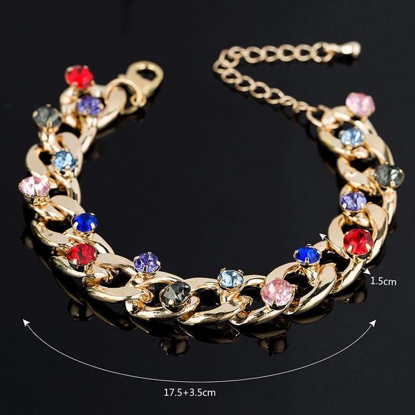 

link, chain color rhinestone gold bracelet women's open korean fashion party gift, Black