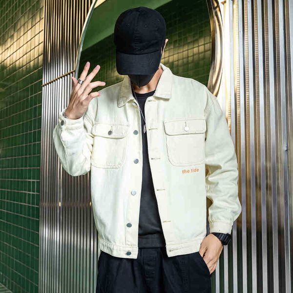 

men's jackets jackets autumn men white blue black denim simple big pocket back letter print hip hop fashion youth casual jacket m9lw, Black;brown