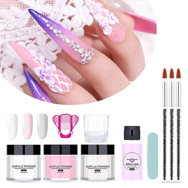 

nail art kits acrylic kit pink powder clear white professional carving crystal polymer for tips extenstion set diy