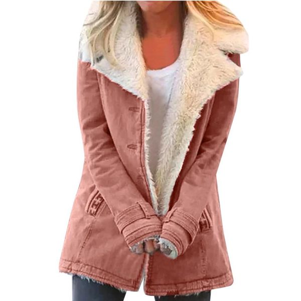 

women's jackets women plus size winter warm composite plush button lapels jacket outwearcoat fashion casual ladies coat top, Black;brown
