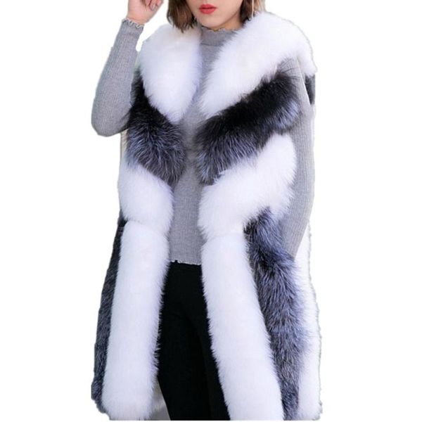 

women's fur & faux artificial skin long vest, imitation fashion , warm coat, Black