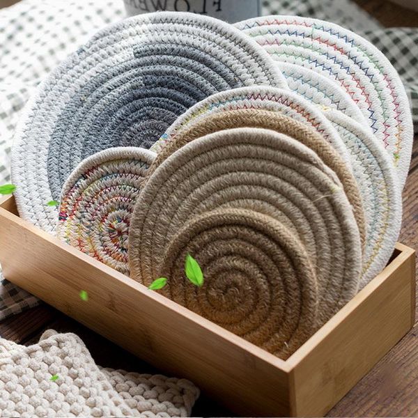 

table runner nordic style cotton linen knitting coasters round placemats hand-made kitchen decor bowl mat insulation pad heat resistant