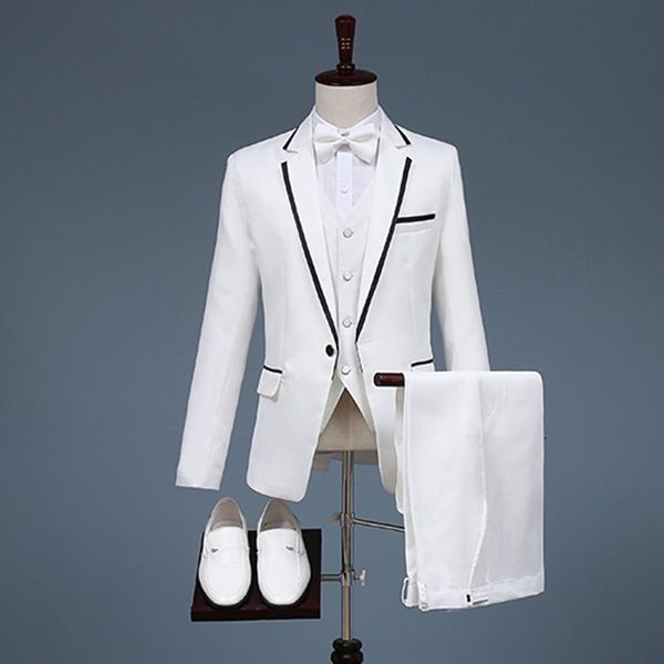 

men's suits & blazers the 2021 cultivate one's morality man married groom suit host mc white stitching collar performance, White;black