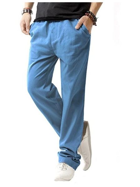 

fashion boutique pants 2021 men's simple and fashionable solid color leisure cotton linen trousers, Black