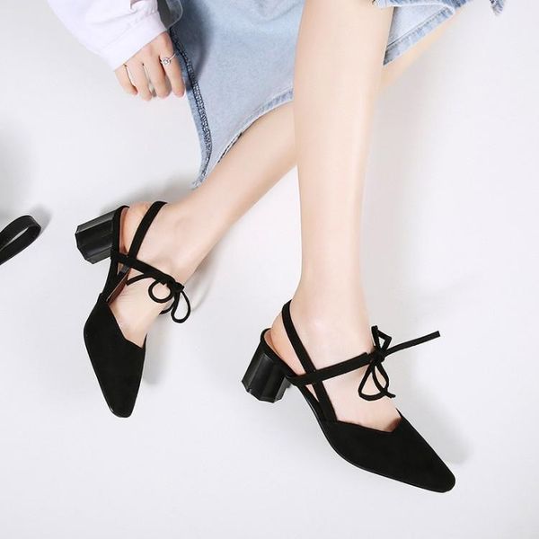 

oversized high heels sandals women shoes woman summer ladies shallow-mouthed square-headed buckle high-heeled, Black