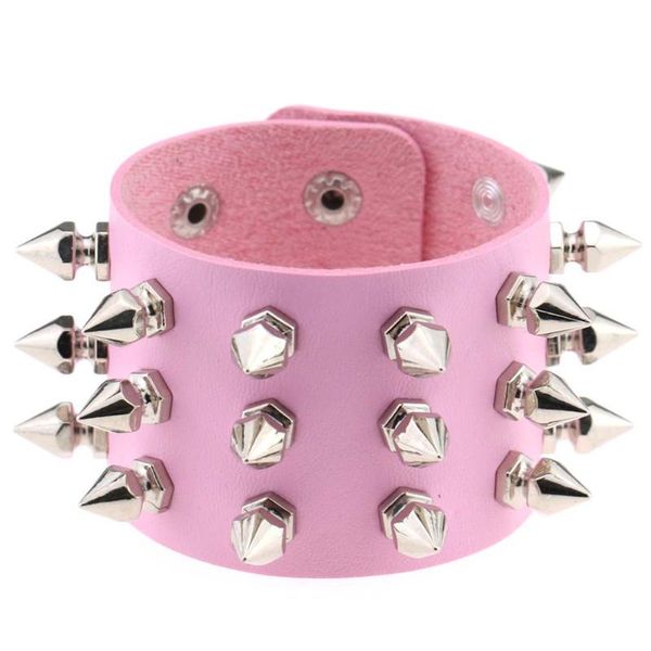

bangle fashion occident three row rivet bracelet adjustable leather, Black