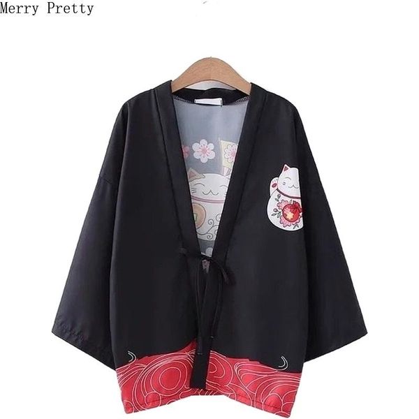 

women's blouses & shirts women cardigan blouse and japan style harajuku cartoon cat print 2021 kawaii long sleeve cute shirt for sweet, White