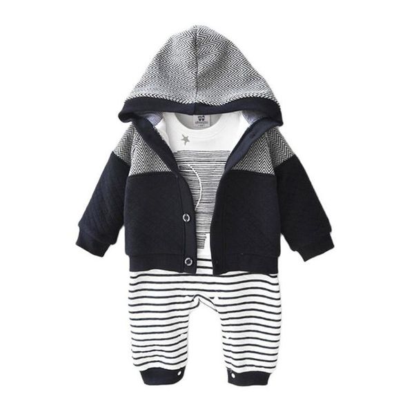 

clothing sets infant baby boy clothes cotton romper coat classic stripe autumn and winter thickened born suit outfit, White