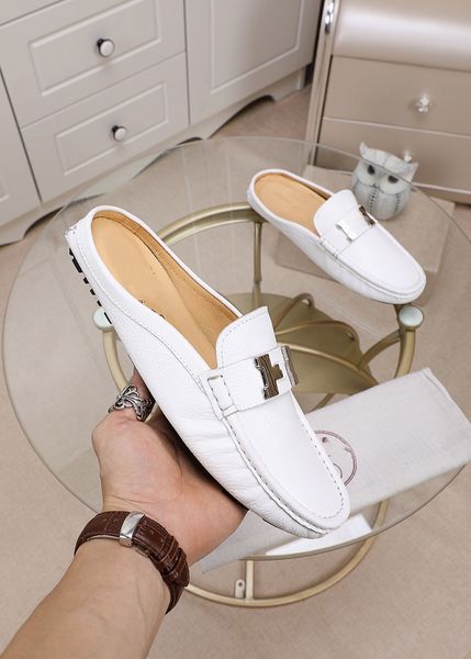 

2021 100% leather men half slippers princeton loafers soft cowhide lazy women shoes metal buckle beach slides mules princetown classic size, Black