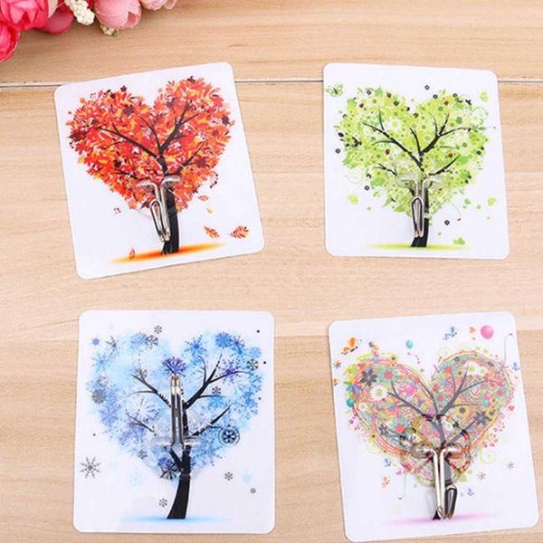 

hooks & rails 1pcs adhesive hook printing towel hanger family robe hats bag key wall kitchen bathroom random color