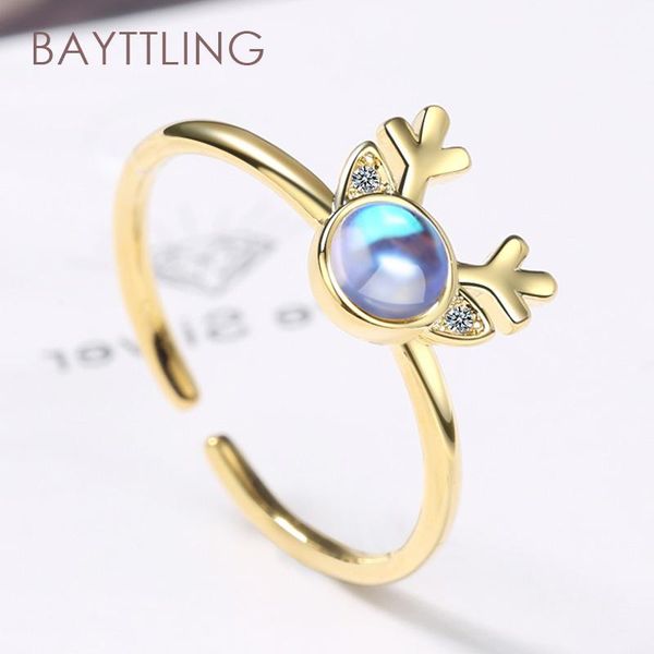 

cluster rings bayttling 925 sterling silver antler zircon gold/silver open ring for women fashion jewelry wedding gifts, Golden;silver