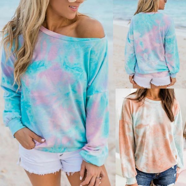 

women's hoodies & sweatshirts selling 2021 autumn winter europe america womens dress tie-dye round neck sweater loose gradient /40, Black