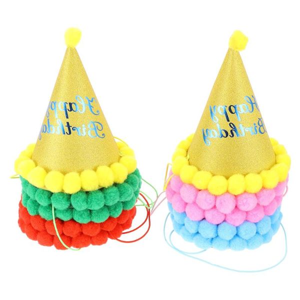 

party hats 10pcs adorable pom birthday caps (random color)
