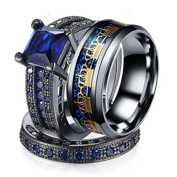 

wedding rings stainless steel ring for couples gold color crystal cz lovers set men women engagement, Slivery;golden