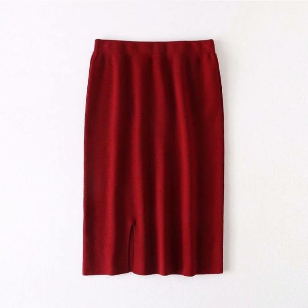 

skirts 2021 autumn winter knitted soft high elastic warm pure color regular outwear skirt ladies nartural, Black