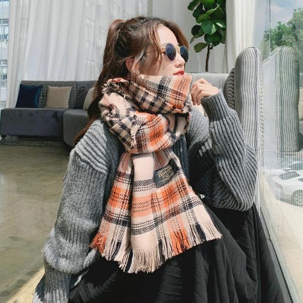 

korea dongdaemun plaid scarf female students fashion joker cashmere fringed shawl wholesale in autumn and winter scarves, Blue;gray