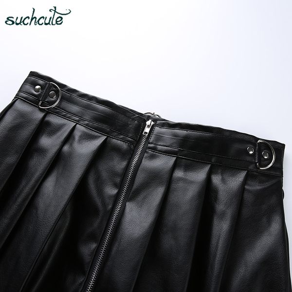

2021suchcute womens skirt leather short-skirt fashion 2021 pleated female mini skirts gothic black dancing korean style saia midi