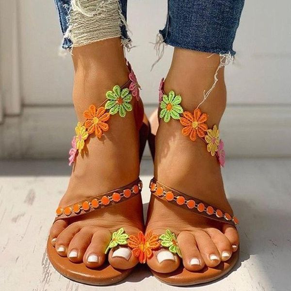 

karin ins flower fashion women shoes flat with summer sandals casual slip-on plus size 35-43, Black