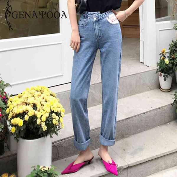 

genayooa boyfriends for women with a pattern patchwork jeans woman high waist streetwear irregular demin female pants 210417, Blue