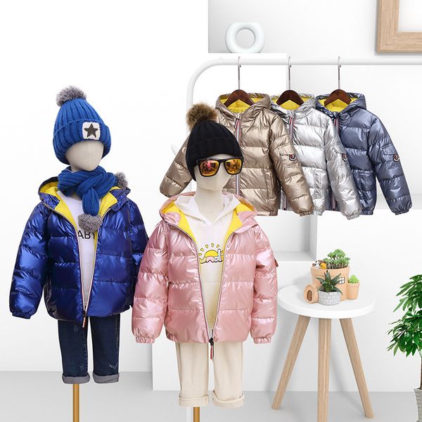 

off season new children's down jacket boys and girls small, middle large winter bronzing thickened bright face wash free, Blue;gray