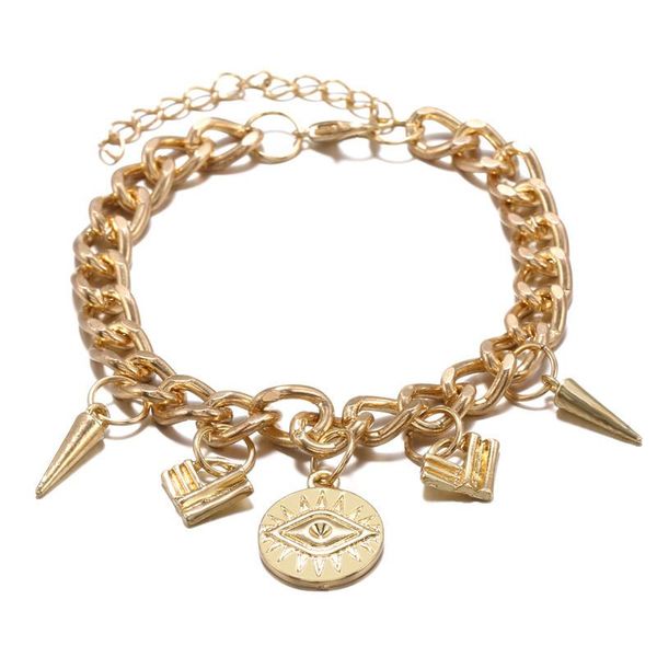 

link, chain trendy evil eye charms bracelets for women sell alloy lock round pendant geometric bracelet statement jewelry, Black