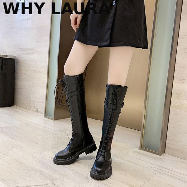 

boots lace-up women's autumn/winter 2021 high thin over the knee martinette side zipper closed, Black