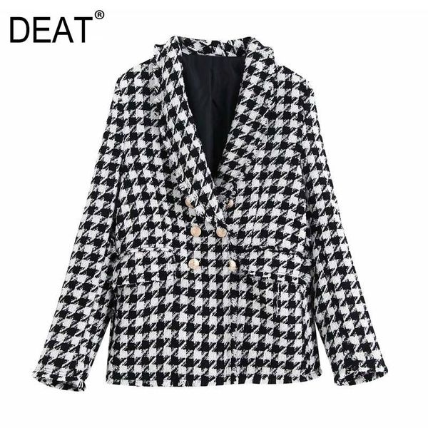 

[deat] women temperament long sleeve lattice double breasted v-neck loose blazer spring autumn 2021 fashion tide 13c052 women's suits &, White;black