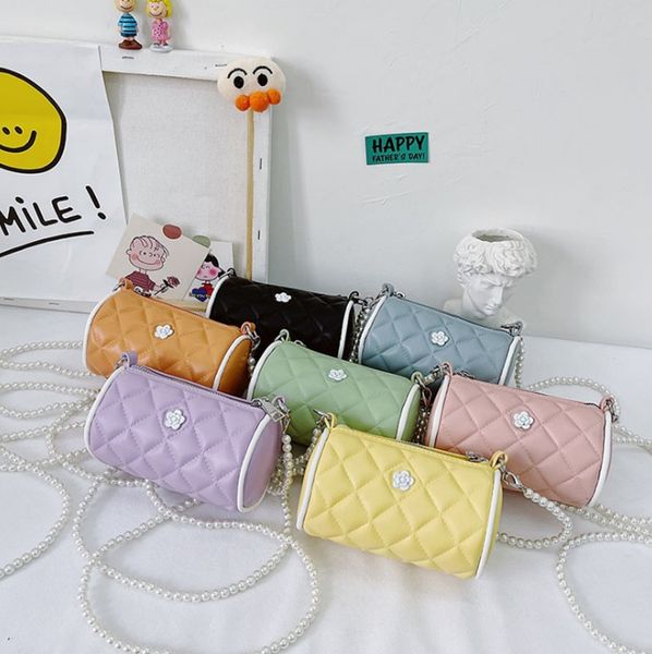 

2021 kids designer handbag little girl flower pu princess messenger bags fashion children pearl accessories one shoulder bag f241, Black
