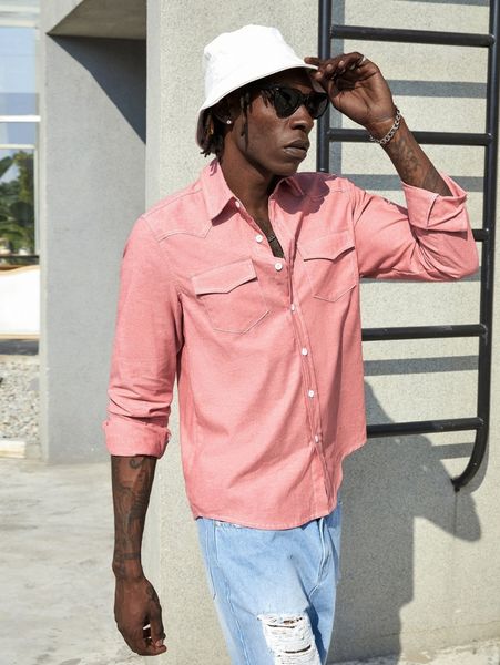 

men flap pocket denim shirt j7o4#, Blue