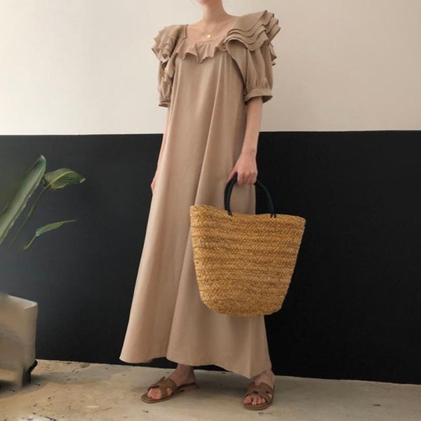 

party dresses 2021 japanese style korean fashion ruffle solid color square collar summer simplicity dress women's casual loose, White;black