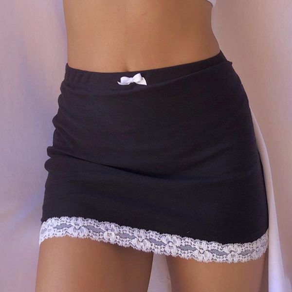 

skirts slim lace-up mini e-girl aesthetic high waist crop tennis skirt cotton skinny preppy style bodycon pencil, Black