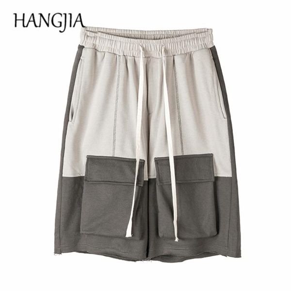 

vintage colorblock cargo-shorts urban streetwear cargo sweat shorts men fashionable pockets patchwork sweatpant short hip hop men's, White;black