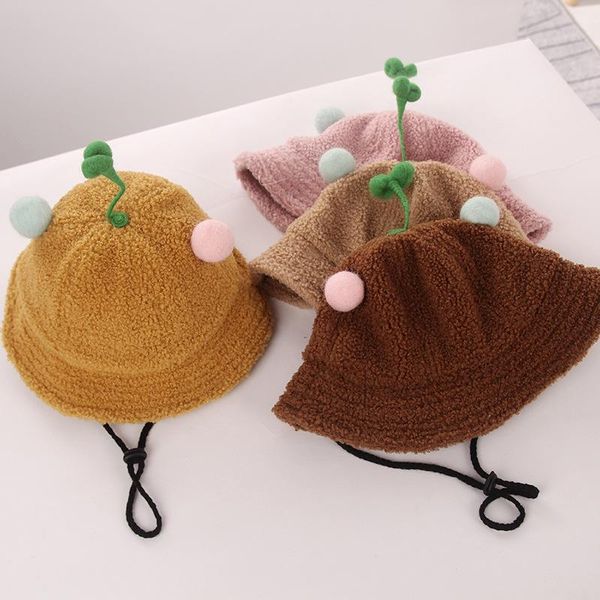 

cloches h7657 autumn winter children fisherman hat boys girls thickened lamb velvet basin bucket cap kids outdoor warm casual sweet caps, Blue;gray